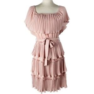 She + Sky Sz S/M Pink Dress Pleated Tiered